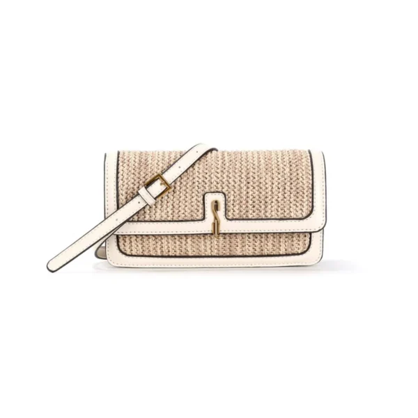 Bolsa Pequena Palha Tramado Bege Transversal